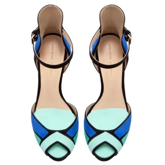 SOLD - Ankle Strap Colorblock Peep Toe Heels - Picture 2 of 6